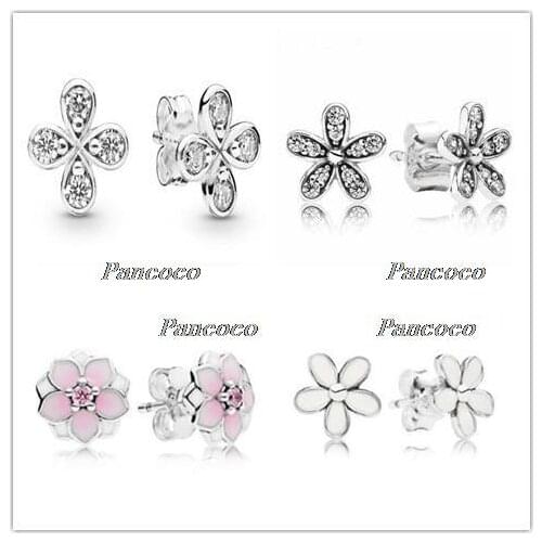 925 Sterling Silver Earring Dazzling Daisy With Crystal Studs Earring For Women Wedding Gift Fashion Jewelry