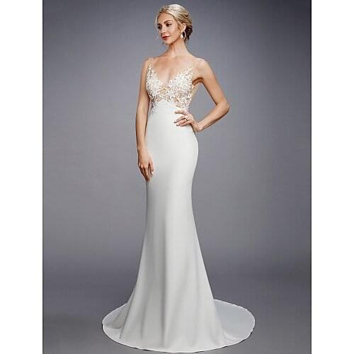 HA108 2020 Graceful V Neck Beach Wedding Dresses Backless 3D Floral Appliqued Lace Bridal Gowns Tulle vestido de novia Plus size