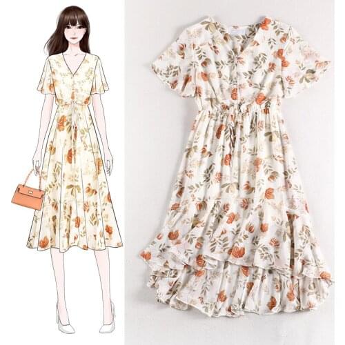 Short sleeve v-neck floral printed chiffon summer dress 2020 women pl s size dresses 4XL 5XL ruffles midi vestido JC24