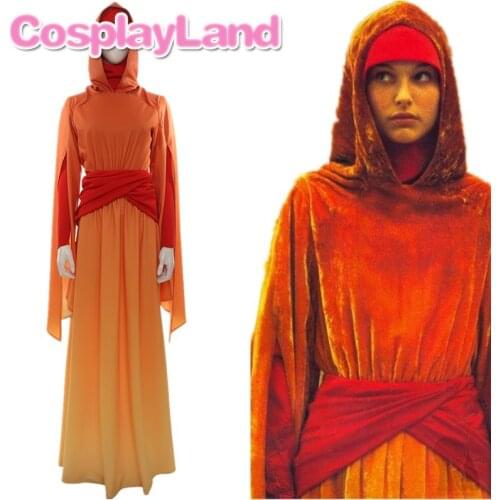 StarWars Padme Amidala Queen Cosplay Costume Fancy Halloween Princess Handmaidens Dress Orange Robe Women Party Suit