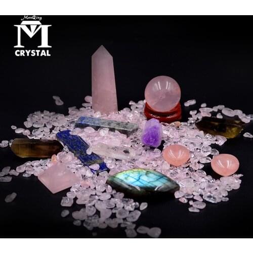 1 Set Lot of Mixed Natural Crystal Obelisk Ball Pyramd Point Wand Heart Gravel Minerals Specimen Reiki Healing Home Statue decor