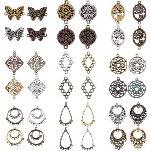 20Pcs/Lot Fashion Ancient silver Color Earring Charm Hollow Pendants Jewelry Making Findings DIY Charms Handmade Necklace Gift