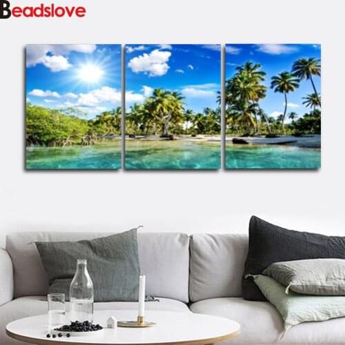 3 Pieces 5D Diamond Mosaic Diamond Painting Abstract Wall Natural Scenery Cross Stitch Kits DIY Diamond Embroidery Pattern