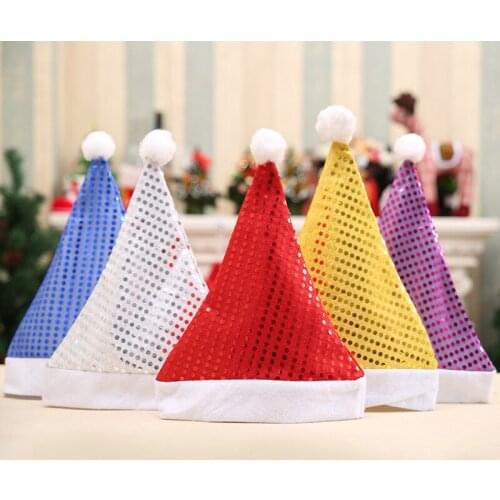 3PCS/Lot Bright Paillette Christmas Hat Adult Cute Santa Claus Caps Xmas Holiday Party Decoratives Supplies Candy Colors