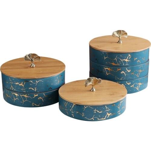 Apricot Leaf Double Deck and Multi-Layer Covered Compartment Snack Sugar Dried Fruit Tray Plate Fruit Plate Creative