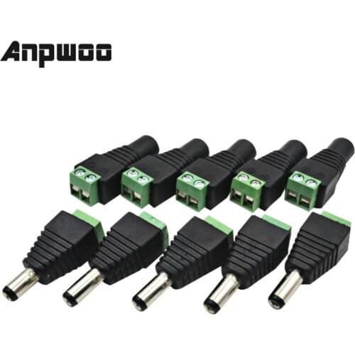 ANPWOO 5Pairs Male+Female DC Power Jack & Plug Screw-on Wire Connector for cctv cameras