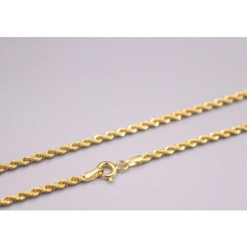 AU750 Pure 18K Yellow Gold Chain Best 2mm Twisted Rope Necklace 3.6g /23.6inch For Women Gift