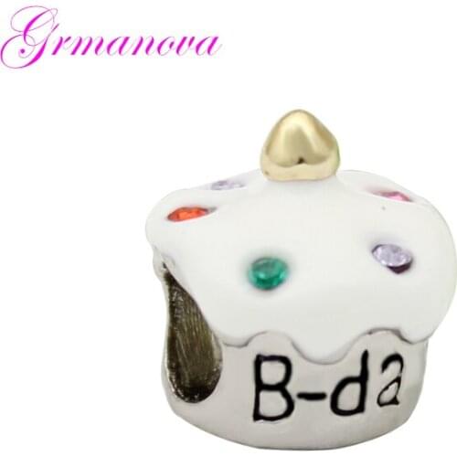 Happy birthday cake color birthday stone big hole charm beads DIY jewelry making accessories Fit Pandora Bracelet Necklace