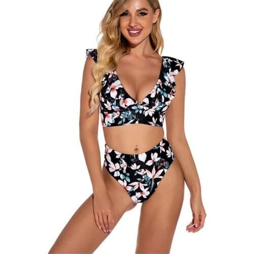 Floral Print Ruffle Bikini High Waist Swimsuit Woman Bandage Swimwear Brazilian Bikini Set Flower Beachwear Vintage Swimming