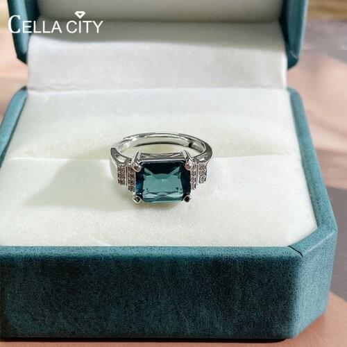 Cellacity Luxury Genuine silver 925 jewelry rings for charm woman with square sapphire gemstones wedding party wholesale gift