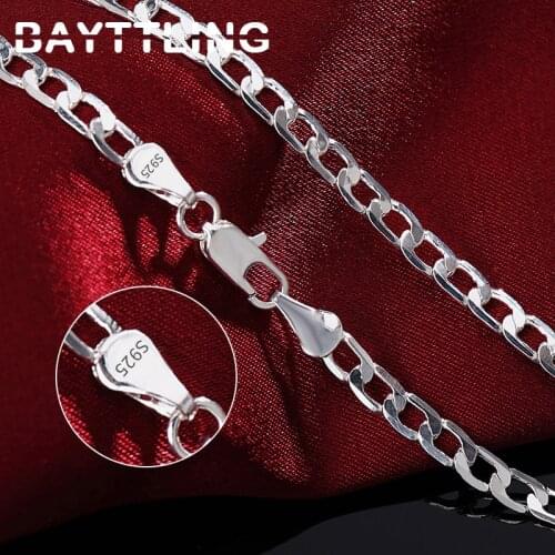 BAYTTLING 925 Sterling Silver 16/18/20/22/24/26/28/30 inches 4MM Full Sideways Chain Necklace For Women Men Wedding Jewelry Gift