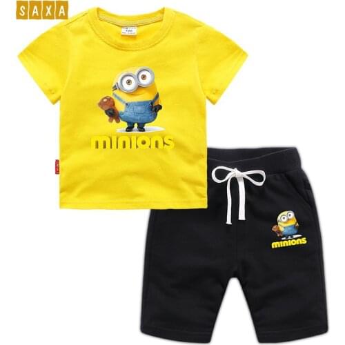 Childrens suit 2019 summer new 100% cotton childrens clothes + shorts two-piece cartoon boy suit sports beach holiday set