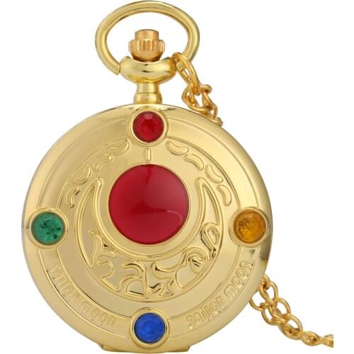 Elegant Vintage Golden Necklace Pocket Watch Gift for Anime Girls with 80cm Sweater Chain