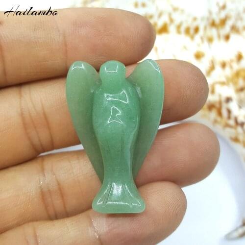 Hailambo NEW Natural Green Aventurine Beads Beautiful Angel Statue Carved Angel Figurine With Wing Pendant Charms Jewelry TS02
