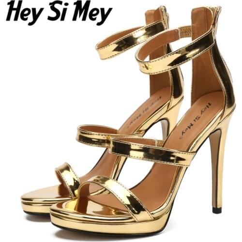 HeySiMey Fashion Buckle Gladiator Sandals Women Luxury high heels Sandals Stilettos Fetish Shoes Large Size Gold Red Summer Shoe