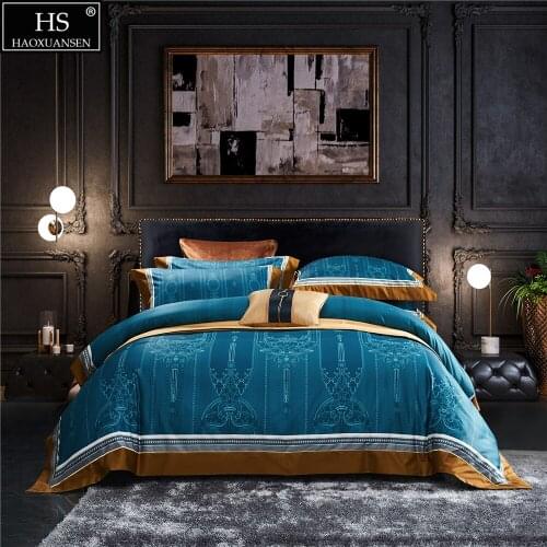Delicate Baroque Design Blue Brown 4Pieces Bedding Sets Digital Printing BedSheets Pillowcase Duvet Cover Queen King Size