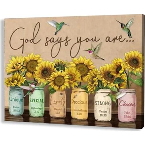 God Says You Are Pictures Wall Arts Bedroom Decor Sunflower Floral Inspiration Motivation Canvas Painting Room Poster Print Home