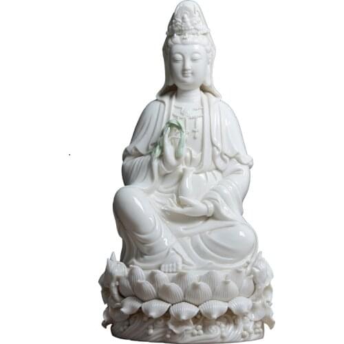 CERAMIC GUANYIN BUDDHA STATUE FIGURE ART SCULPTURE WHITE PORCELAIN CRAFTS SITTING LOTUS BUDDHA FENG SHUI HOME DECORATION R2893
