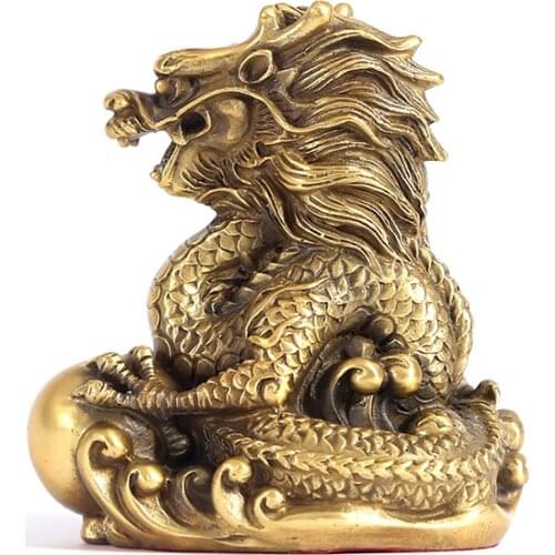 Chinese Fengshui Handmade Brass Dragon Statue Golden Wealth Figurine Home Decor Gift Collectible