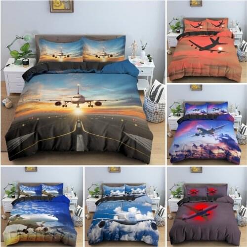 3D Airplane Pattern Bedding Set Luxury Soft Duvet Cover Set King Queen Single Size Bedclothes Bedroom Decor 2/3Pcs Quilt Cover