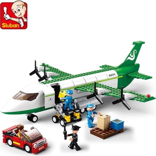 SLUBAN City Aviation Cargo Plane Aircraft Airplane Airport MOC Figures Building Blocks Bricks Classic Model Toys For Kids Gift