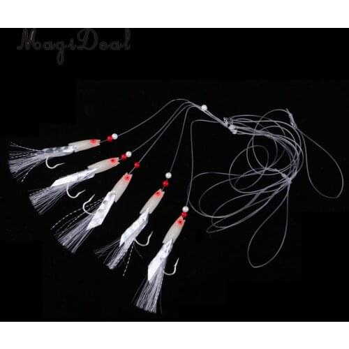 Saltwater Sea Fishing Rig Lures Fish Skin Flasher Sabiki Rig Crankbait with Luminous Bead and Hook 1/0