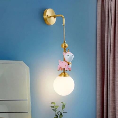 Cartoon Fawn Brass Resin Wall Lamp Modern LED Bedroom Bedside Wall Light Home Decor Living Room Childrens Room Light Fixtures