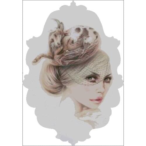 Beauty Woman and Sheep Portrait High Quality Embroidery Needlework 14CT Unprinted Cross Stitch Kits DIY Arts Handmade Home Decor