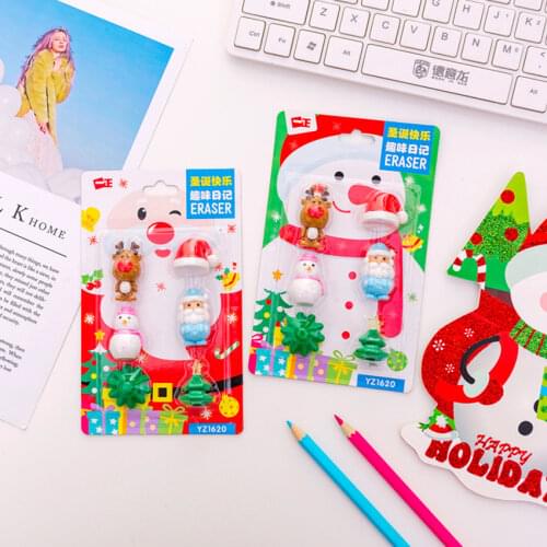 6PCS/Set Christmas gift Eraser Set Creative Santa Claus Christmas Tree Pencil Eraser Cartoon 3D Assembled Toys for Kids Gift