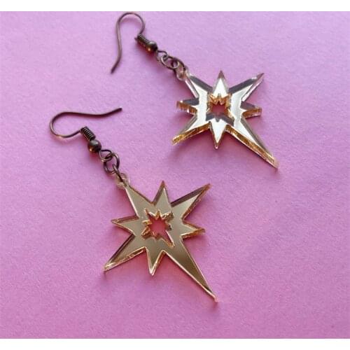 SHOOTING STAR- handmade laser cut statement earrings. Gold mirrored acrylic