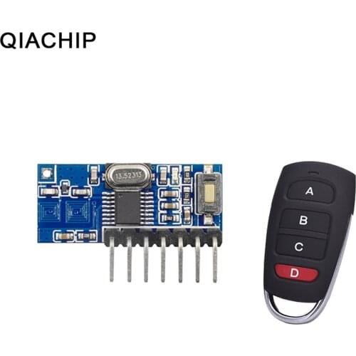 QIACHIP RF 433mhz Transmitter 4 Button Remote Control + Receiver Module Fixed EV1527 Decoding 4CH Output With Learning DIY Kit