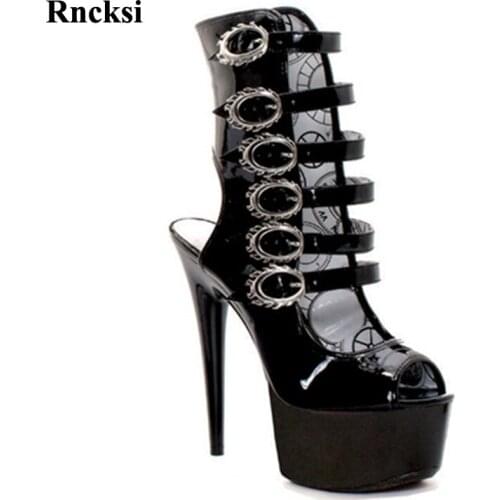 Rncksi Peep Toe Buckle Straps Fashion Sexy nights Shoes Stiletto Heel 15cm Pole Dance Spring And Autumn Ankle Boot