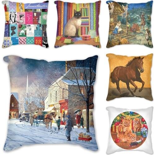 Christmas pillowcase sofa cushion cover Christmas throw pillow linen pillow case Cartoon print cushion cover chair cushion cover