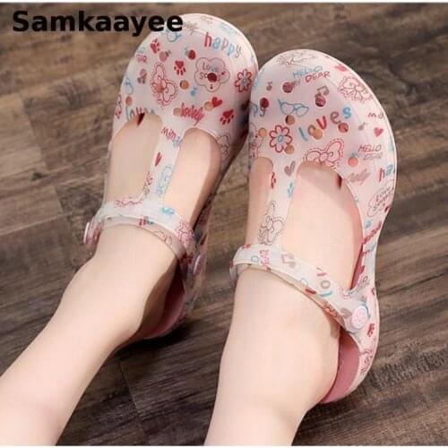 Size 36-39 Womens Sandals Summer Female Garden Shoes Letter Print Slip-On Slippers Soft Bottom Clogs Breathable Jelly Zapatos 27