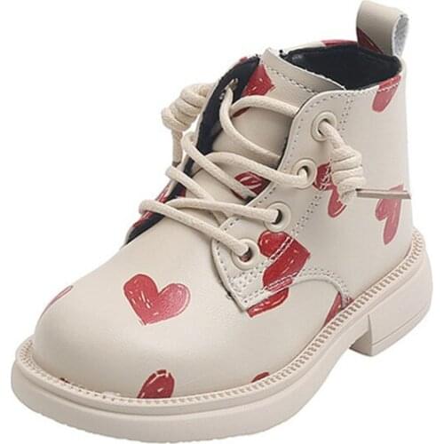 2021 New Winter Girls Boots Leather Toddler Kids Print Love Cute Princess Shoes Soft Sole Fashion Baby Boots