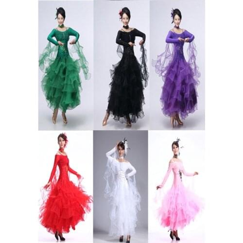 Long Sleeve Standard Ballroom Dance Costume Long Dress 10 Colors for Choose A0060