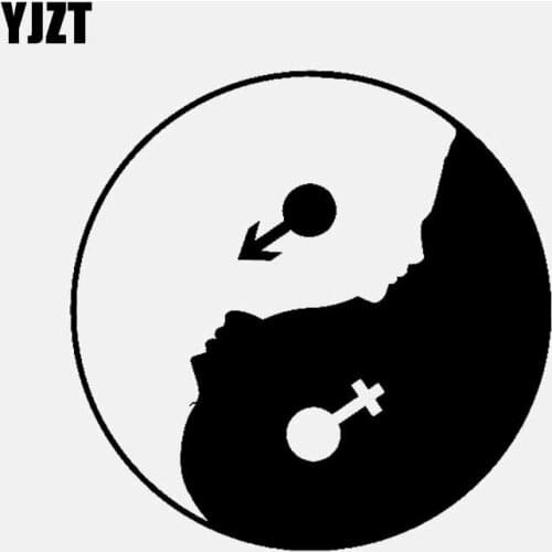 YJZT 13.5CM*13.3CM Yin Yang Woman Man Face Buddhism Funny Vinyl Decal Car Sticker Black/Silver C3-1539