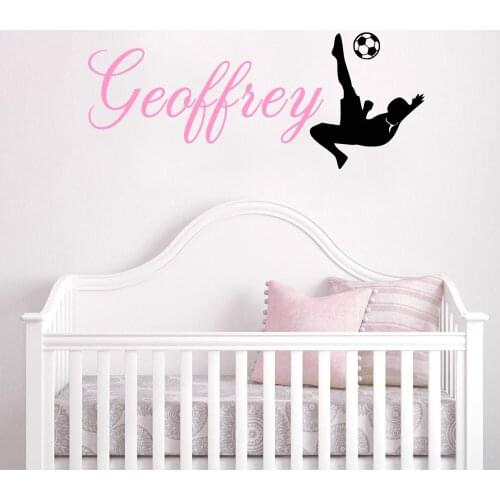 YOYOYU Personalised Name Football Player Silhouette Overhead Kick Wall Stickers Boys Bedroom Home Decor DIY New Design Wall Art