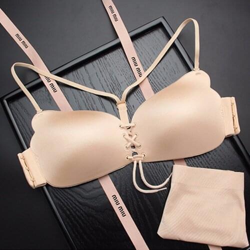 Invisible Fly Bras for Women Y-line Straps Super Push Up Bralette Sexy Underwear Seamless Soft Thin Cup Adhesive Bra