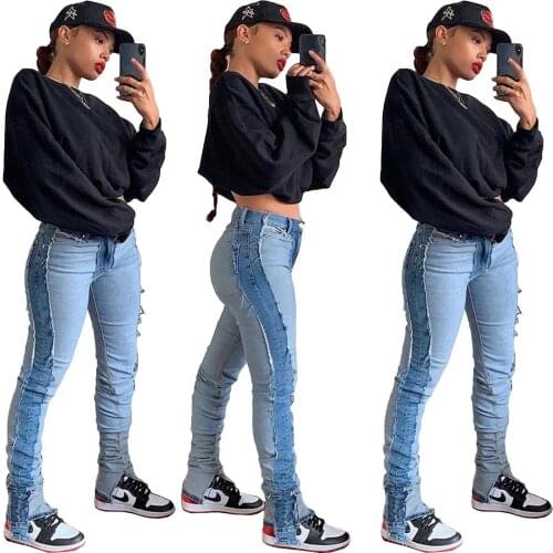 Casual Women Jeans Pants Color Patchwrok High Wiast Denim Trousers Streetwear Fitness Skinny Winter Clothes For Women Outfit