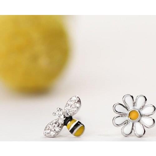 925 Sterling Silver bee flower Earrings Women Simple Fashion Wedding Jewelry Accessories