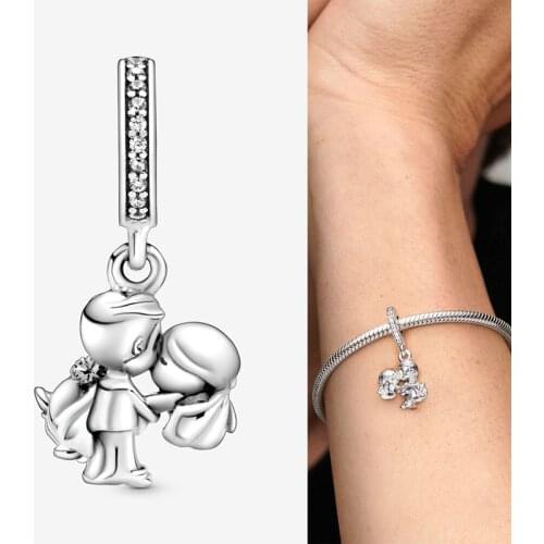 2020 New 925 Sterling Silver Charm New Wedding Couple Pendant Fit Pandora Women Bracelet & Necklace Diy Jewelry
