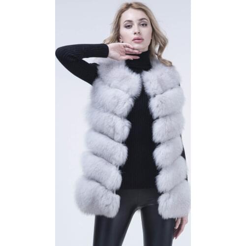 JANEFUR womens natural fox fur vest waistcoat gilet coat jacket sleeveless thick warm