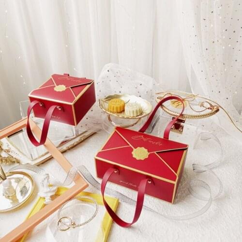 1pcs Bronzing Protable Paper Box Leather Portable Rope Chocolate Candy Packaging Birthday Party New Year Gift Decoration