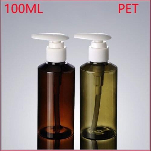 100ML plastic bottle green/brown suncreen w white pressure lotion pump bottle empty makeup cosmetic container Packaging