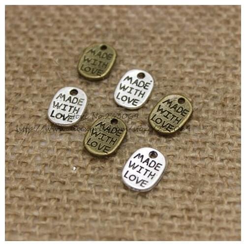 100pcs Two color Metal Alloy 9*11mm Round Lettering "MADE WITH LOVE" Jewelry Pendant Charm Jewelry Findings T0359