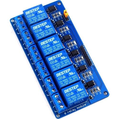 24V 6 Channel Relay Module Optocoupler Isolation Low Level Trigger 6-way Relay Module Control Board