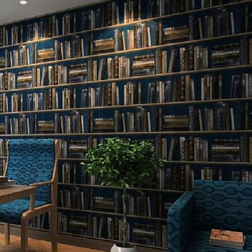 3d bookshelf wallpaper rolls for study room of American vintage chinese style background 3d wall paper papel de parede