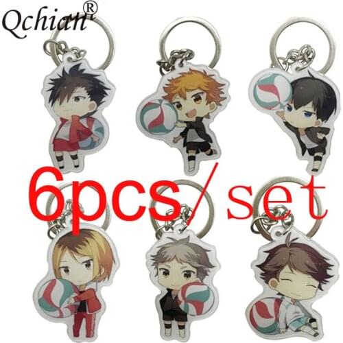 6pcs/set Anime Keychain Haikyuu Shouyou Hinata Key Ring Acrylic Pendant Cartoon Accessories Kids Key Holder Gift Porte Clef