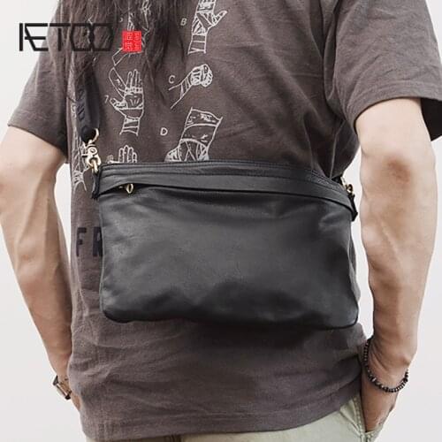 AETOO Soft leather shoulder bag, simple mobile phone bag, trendy casual messenger bag